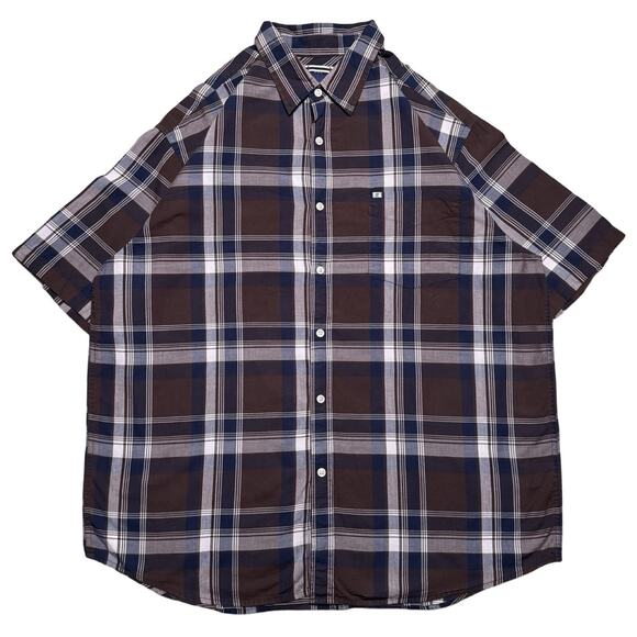 Vintage Y2K Nautica Button Shirt Plaid Earth Brown Navy Button Up XL - Picture 1 of 6